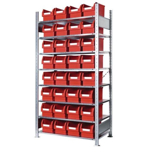 Steckregal H2000xB1000xT400mm Grundregal 8 Stahlböden 32 x Gr. 3 rot