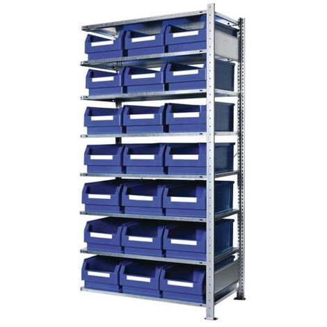 Steckregal H2000xB1000xT500mm Anbauregal 8 Stahlböden 21 x Gr. 2 blau