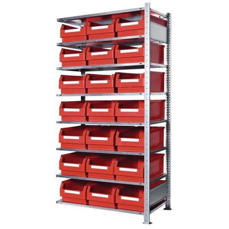 Steckregal H2000xB1000xT500mm Anbauregal 8 Stahlböden 21 x Gr. 2 rot