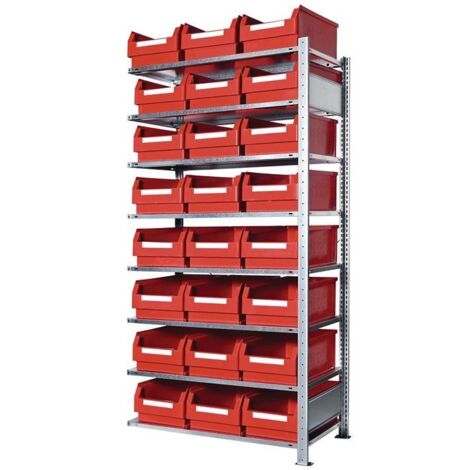 Steckregal H2000xB1000xT500mm Anbauregal 8 Stahlböden 24 x Gr. 2 rot
