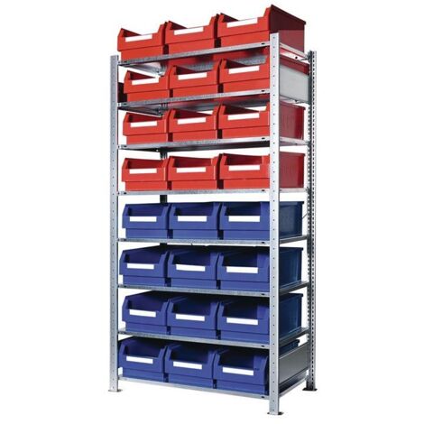 Steckregal H2000xB1000xT500mm Grundregal 8 Stahlböden 12 x Gr. 2 blau, 12 x Gr. 2 rot