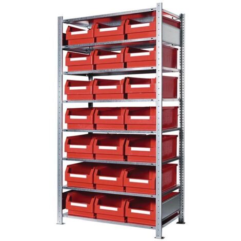 Steckregal H2000xB1000xT500mm Grundregal 8 Stahlböden 21 x Gr. 2 rot