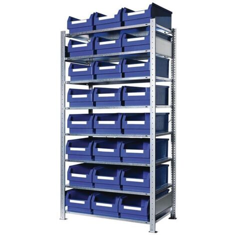 Steckregal H2000xB1000xT500mm Grundregal 8 Stahlböden 24 x Gr. 2 blau