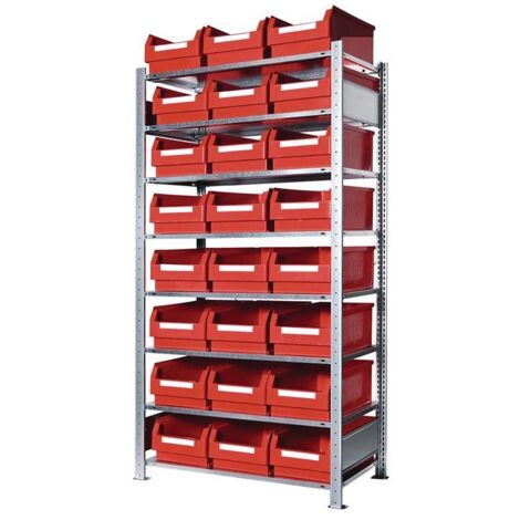 Steckregal H2000xB1000xT500mm Grundregal 8 Stahlböden 24 x Gr. 2 rot