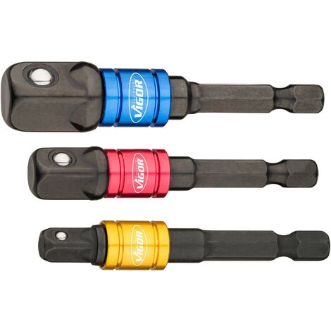 Steckschlüssel Adapter Satz ∙ V7603/3 ∙ 1/4 Zoll (6,3 mm) Sechskant massiv ∙ 1/4 Zoll (6,3 mm) Vierkant massiv, 3/8 Zoll (10 mm) Vierkant massiv, 1/2 Zoll (12,5 mm) Vierkant massiv ∙ 3-teilig ∙ Anzahl