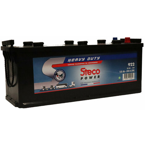 Stecopower – Batterie poids lourd 12V 135Ah 850A – Démarrage rapide par temps froid – Longévité accrue – Compatible poids lourds et engins de chantier