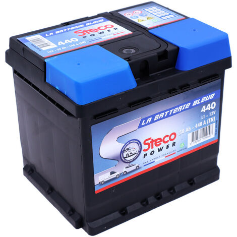 Stecopower – Batterie voiture 12V 50Ah 440A – Capacité 50Ah – Intensité de démarrage 440A – Compatible véhicules standard – Batterie sans entretien 440