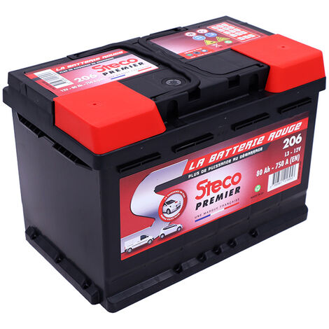 Stecopower – Batterie voiture 12V 75Ah 750A – 206 – Démarrages rapides en conditions difficiles – Œil magique pour état de charge