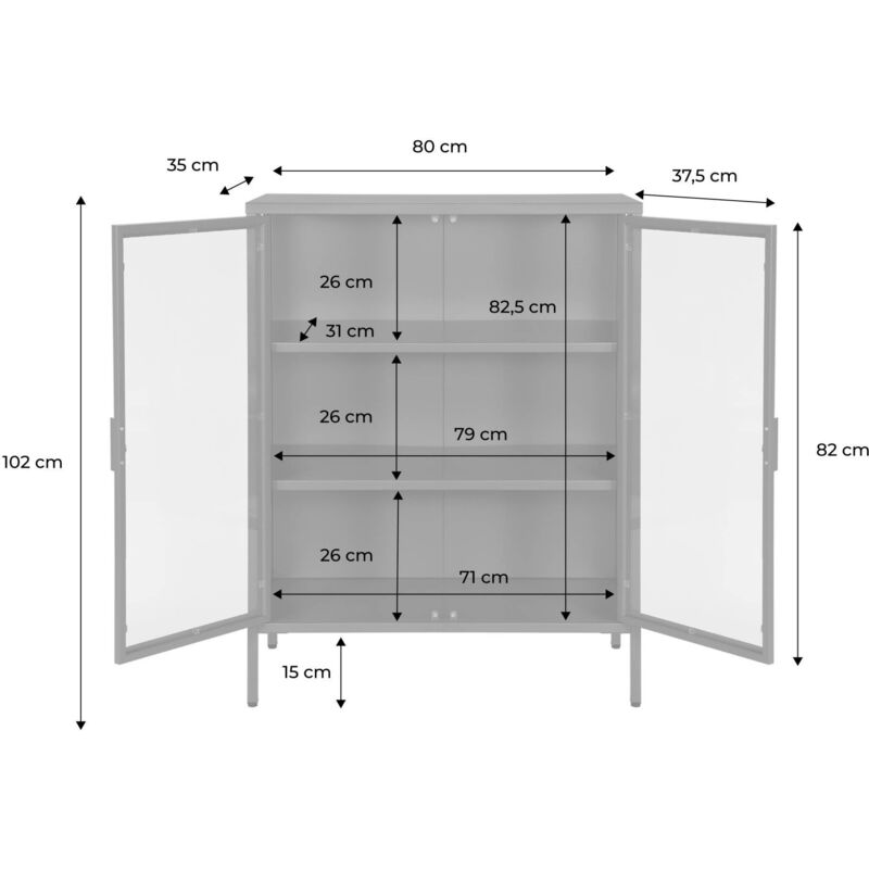 Sweeek Steel And Tempered Glass Display Cabinet 2 Doors Green 80x35x102 Cm - Arkansas