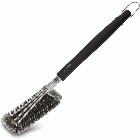 Steel Barbecue Brush - Cleaning Brush for Gas or Charcoal BBQ Grill and Oven - Triple Metal Brush and Extra Long Handle