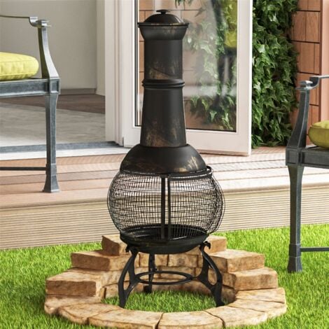 Steel Chiminea Large BBQ Fire Pit Grill Patio Garden Bowl Outdoor Camping Heater Log Burner