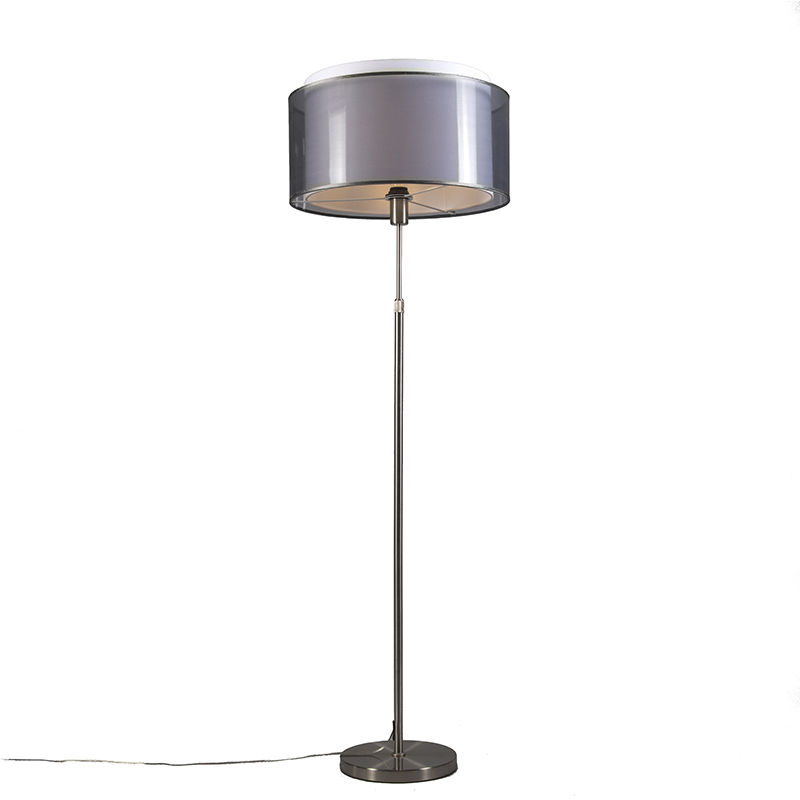 Floor Lamp Steel with 47cm Black/White Shade - Parte