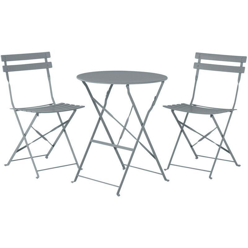 Beliani - Outdoor Patio 3 Piece Bistro Set Grey Steel Round Table And Chairs Fiori