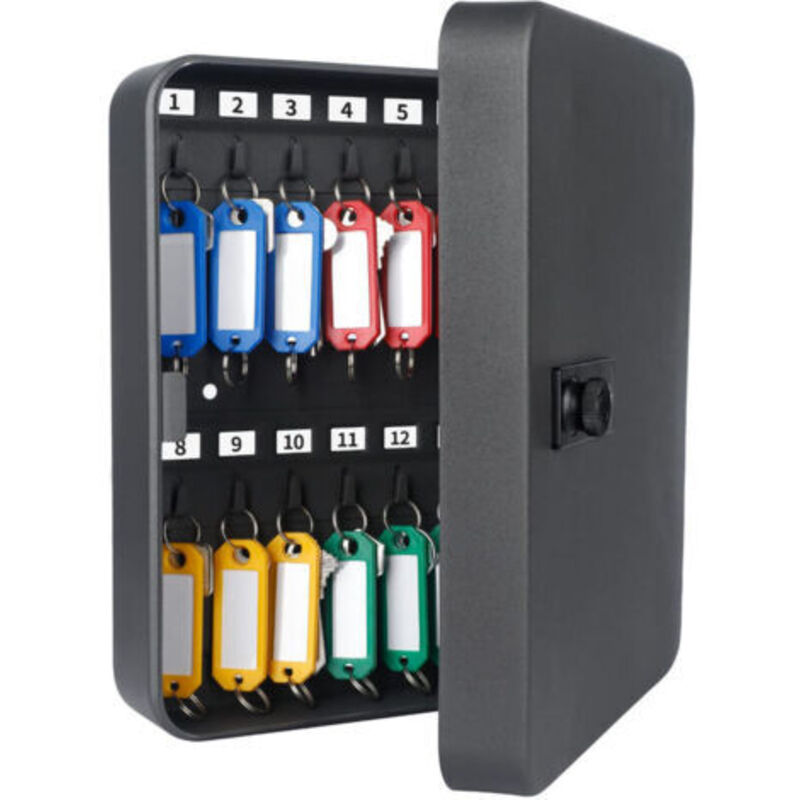 Steel Key Cabinet for 28 Keys with Combination Lock Organizer with Resettable Digital Code Box and 4-Color Keychains--TRIMEC