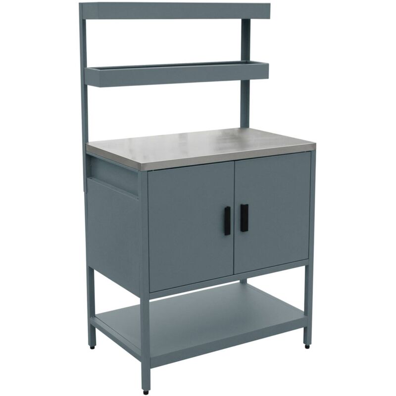 Steel Outdoor Kitchen With 2 Hanging Shelves And 2 Doors, Grey Blue L80cm - Naxos