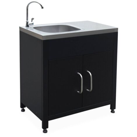 SWEEEK Steel outdoor kitchen with sink, Grimaud, Black, L70xD46xH51 cm