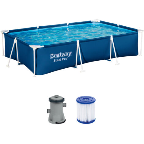 Steel Pro™ Frame Pool Set mit Filterpumpe 300 x 201 x 66 cm, dunkelblau, eckig