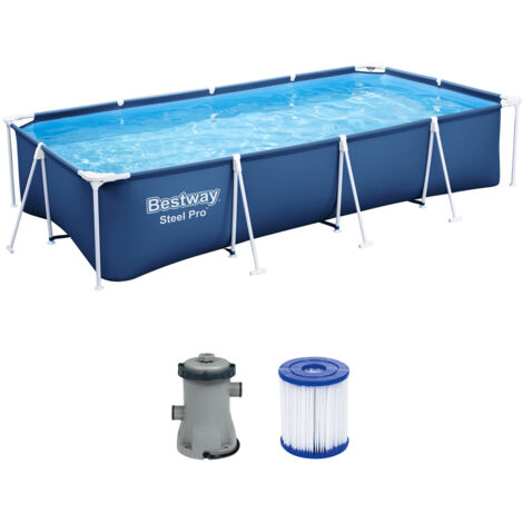 Steel Pro™ Frame Pool Set mit Filterpumpe 400 x 211 x 81 cm , dunkelblau, eckig