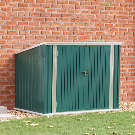 Steel Trash Can Recycle Bin Enclosure Storage Shed, Green