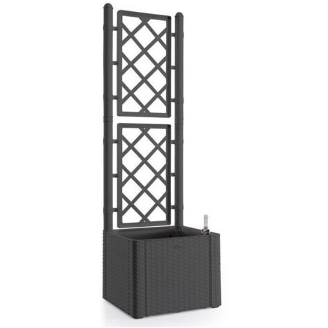 STEFANPLAST Bac a fleurs carré Natural Deluxe avec treillis - 43 x 43 x 142 H - 35 + 2 L dans la réserve - Anthracite