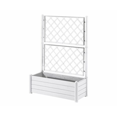STEFANPLAST BAC A FLEURS RECTANGULAIRE AVEC TREILLIS - FINITION EN BOIS - 100X43XH35CM - 80L - BLANC