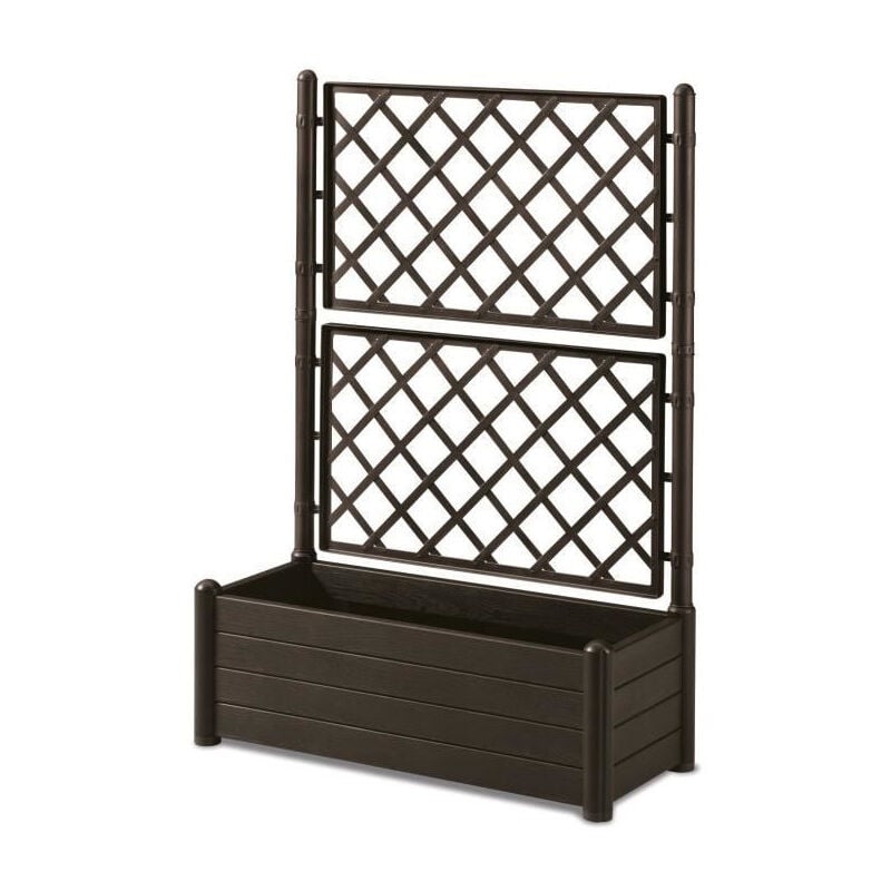 Bac a fleurs rectangulaire avec treillis - Finition en bois - 100 x 43 x h 142 cm - 80 l - Moka - Stefanplast