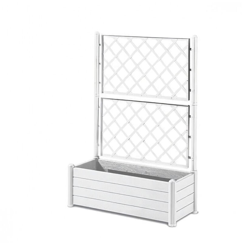 Bac a fleurs rectangulaire avec treillis - Finition en bois - 100 x 43 x h 142 cm - 80 l - Blanc - Stefanplast