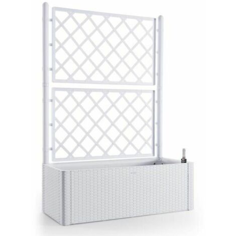 STEFANPLAST BAC A FLEURS RECTANGULAIRE NATURAL DELUX AVEC TREILLIS - 100X43XH142CM - 90 + 6,5L DANS LA RÉSERVE - BLANC