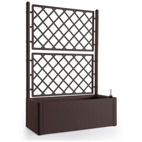 STEFANPLAST Bac a fleurs rectangulaire Natural Deluxe avec treillis - 100 x 43 x H 142 cm - 90 + 6,5 L dans la réserve - Moka