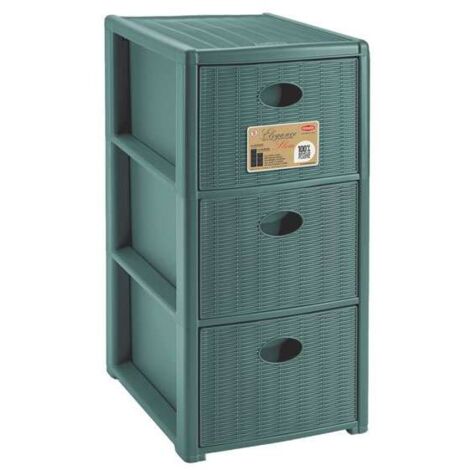 Stefanplast Cassettiera 3 posti Elegance Green 30x40 H 60 cm - Polipropilene riciclato - Super resistente - Fornita montata