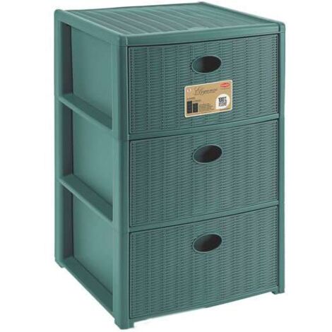 Stefanplast Cassettiera 3 posti Elegance Green 40x40 H 60 cm - Polipropilene riciclato - Super resistente - Fornita montata