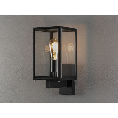 Stehende Außenwandlaterne CARPI Schwarz mit Klarglas, Höhe 33cm