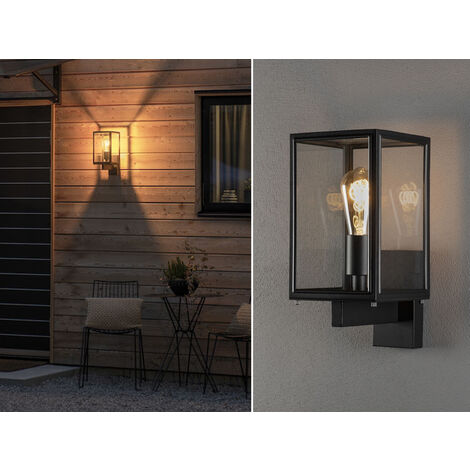 Stehende LED Außenwandlaterne Schwarz mit Klarglas, Höhe 33cm