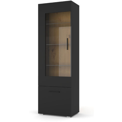 Stehende Vitrine mit glas ANETTE O 190 cm Eiche Artisan/Matt Schwarz