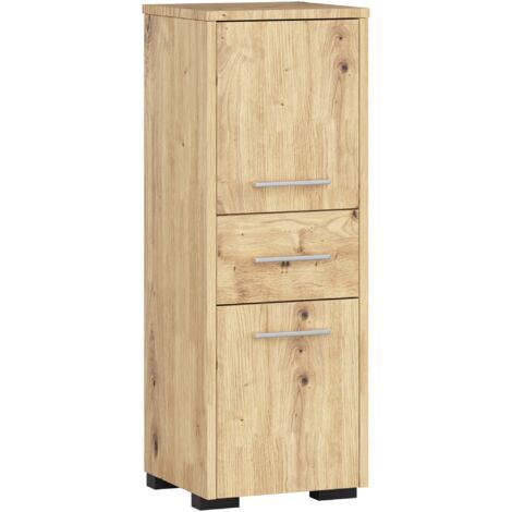 Stehender Badezimmerschrank AKORD FIN Artisan Eiche 30 cm 2 Türen Schublade 3 Ebenen B30 x H85 x T30 cm
