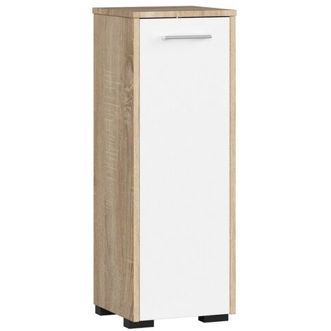 Stehender Badezimmerschrank AKORD FIN Sonoma-Eiche 30 cm Tür 2 Ebenen Front Weiß B30 x H85 x T30 cm