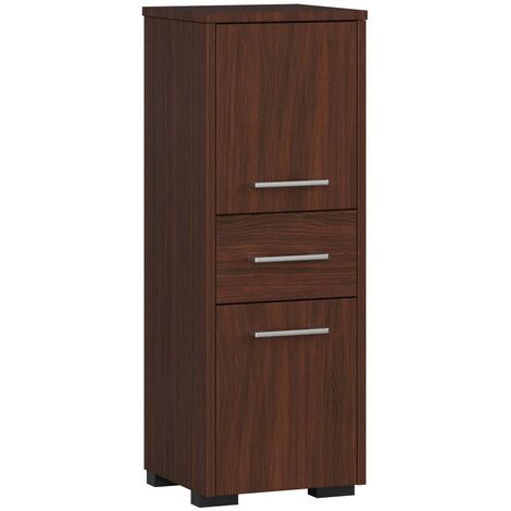 Stehender Badezimmerschrank AKORD FIN Wenge 30 cm 2 Türen Schublade 3 Ebenen B30 x H85 x T30 cm