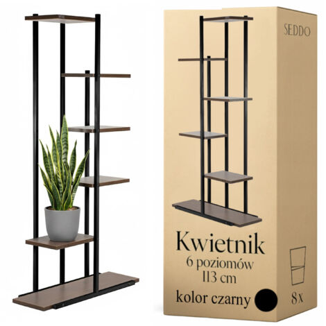 Stehender Blumenständer aus Metall, 6 Ablagen, schwarz, modern, 113 cm, Loft