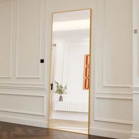 Stehender Spiegel - Rechteckig - 173x63 cm - Schwarz/Gold - HD-Glanzspiegel