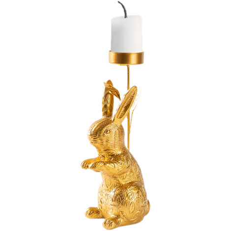 Stehkerze, Dekokerze mit Hasenfigur, Tischdekoration aus Kunstharz