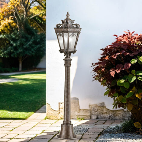 Stehlampe außen IP44 Braun E27 110 cm Glas Aluminium Vintage Stehleuchte außen