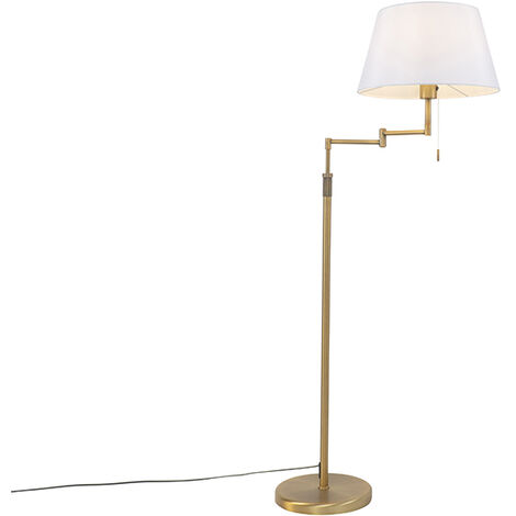 QAZQA Stehlampe Bronze mit weißem Schirm und verstellbarem Arm - Ladas Deluxe