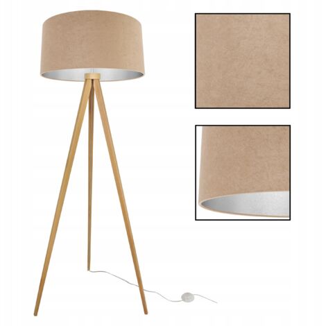 Stehlampe, Dreibein, Chrom, Samtlampenschirm