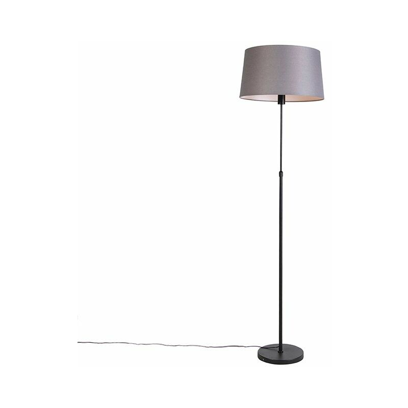 Qazqa Stehlampe Schwarz Mit Dunkelgrauem Leinenschirm 45 Cm - Parte