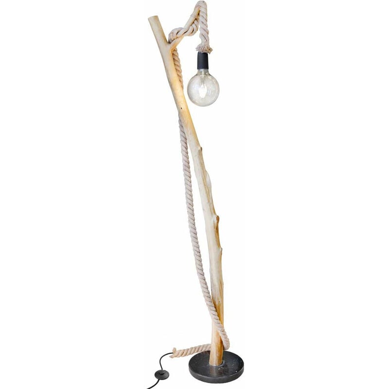 Etc-shop - Stehlampe Seil Tau Stehleuchte Holz Metall Stehlampe Wohnzimmer Holzstamm, Eukalyptus natürlich gewachsen mit Hanfseil, Fußschalter, BxH