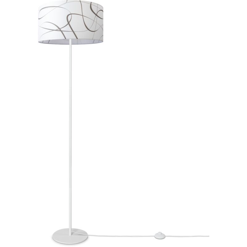 Stehlampe Wohnzimmer Lampenschirm Stoff Stehleuchte Leselampe Abstrakt Vintage Design 3 (ø38 Cm), Stehleuchte Einbein - Weiß - Paco Home