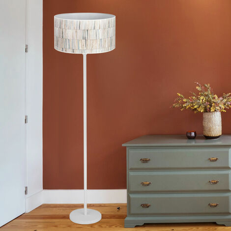 Stehlampe weiß Wohnzimmerleuchte Retro Standlampe Multicolor, Vintage Stehleuchte Flurlampe Schirm Tapete, Metall matt, 1x E27 Fassung, DxH 50x165 cm