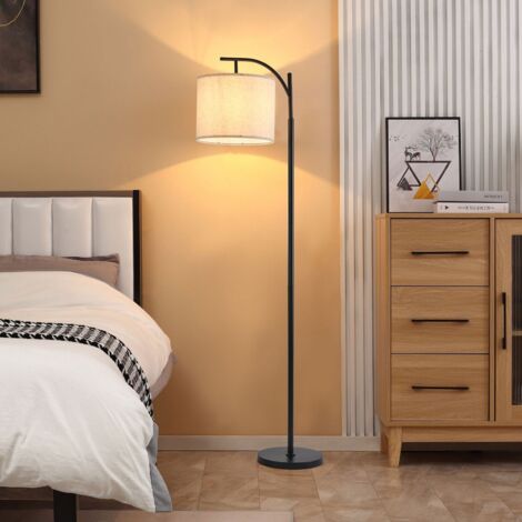 Stehlampe Wohnzimmer 175cm, Bogenlampe Modern mit Beigen Verstellem Leinen-Lampenschirm, LED E27 Glühbirne inklusive, Schwarz Leselampe Stehleuchte für Schlafzimmer, Kinderzimmer