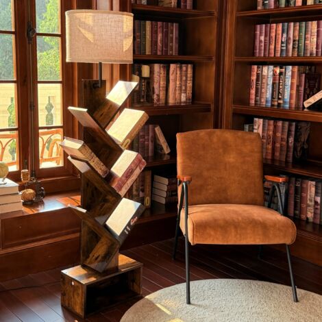 Stehlampe Wohnzimmer mit Regal Holz Vintage