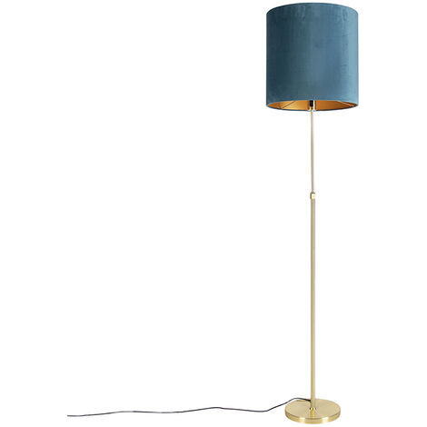 Stehleuchte Gold / Messing mit Veloursschirm blau 40/40 cm - Parte